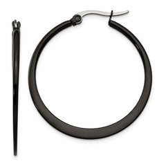 SRE415 Chisel Stainless Steel Polished Black IP-plated 34mm Diameter 2mm Hoop Earrings