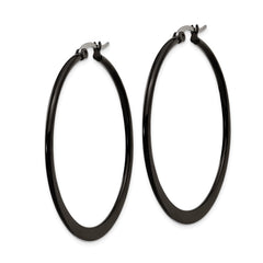 SRE416 Chisel Stainless Steel Polished Black IP-plated 43mm Diameter 2mm Hoop Earrings