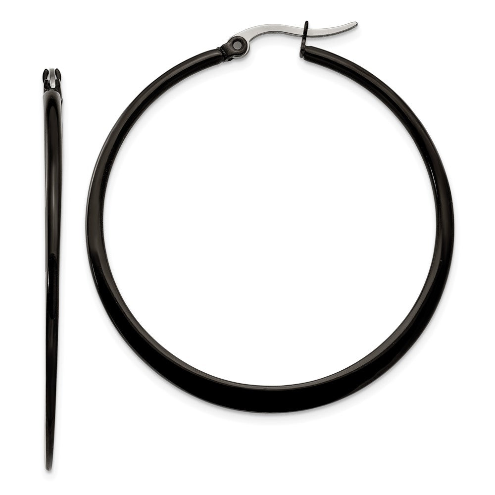 SRE416 Chisel Stainless Steel Polished Black IP-plated 43mm Diameter 2mm Hoop Earrings