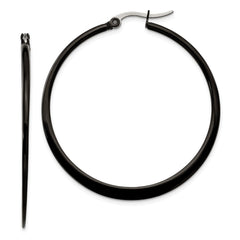 SRE416 Chisel Stainless Steel Polished Black IP-plated 43mm Diameter 2mm Hoop Earrings