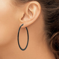 SRE417 Chisel Stainless Steel Polished Black IP-plated 55mm Diameter 2mm Hoop Earrings