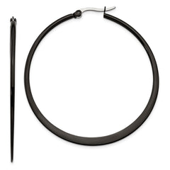 SRE417 Chisel Stainless Steel Polished Black IP-plated 55mm Diameter 2mm Hoop Earrings