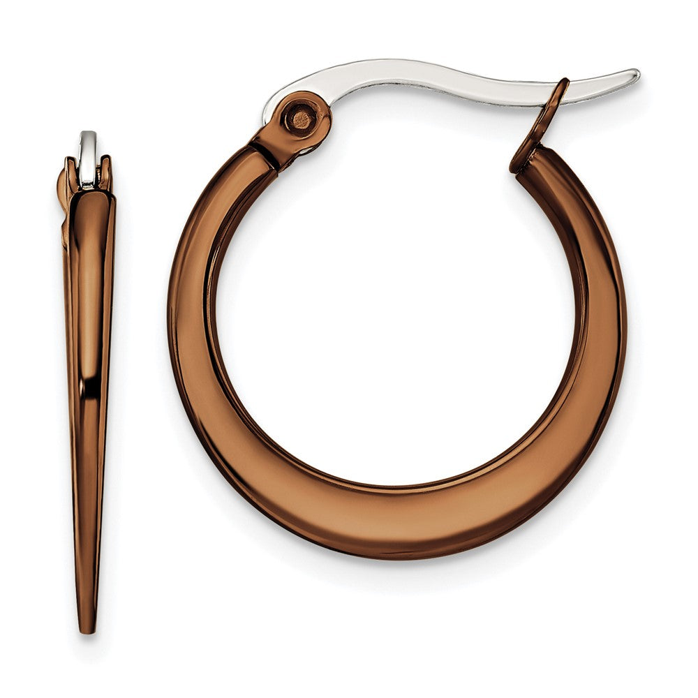 SRE418 Chisel Stainless Steel Polished Brown IP-plated 19mm Diameter Tapered Hoop Earrings