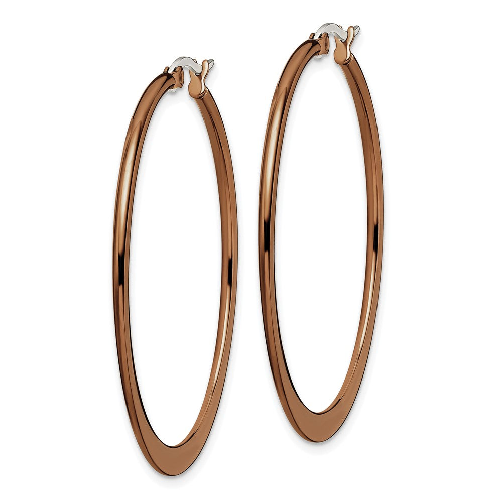 SRE420 Chisel Stainless Steel Polished Brown IP-plated 43mm Diameter Tapered Hoop Earrings