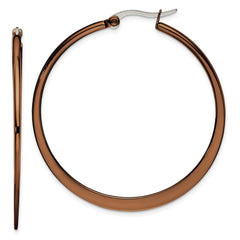 SRE420 Chisel Stainless Steel Polished Brown IP-plated 43mm Diameter Tapered Hoop Earrings