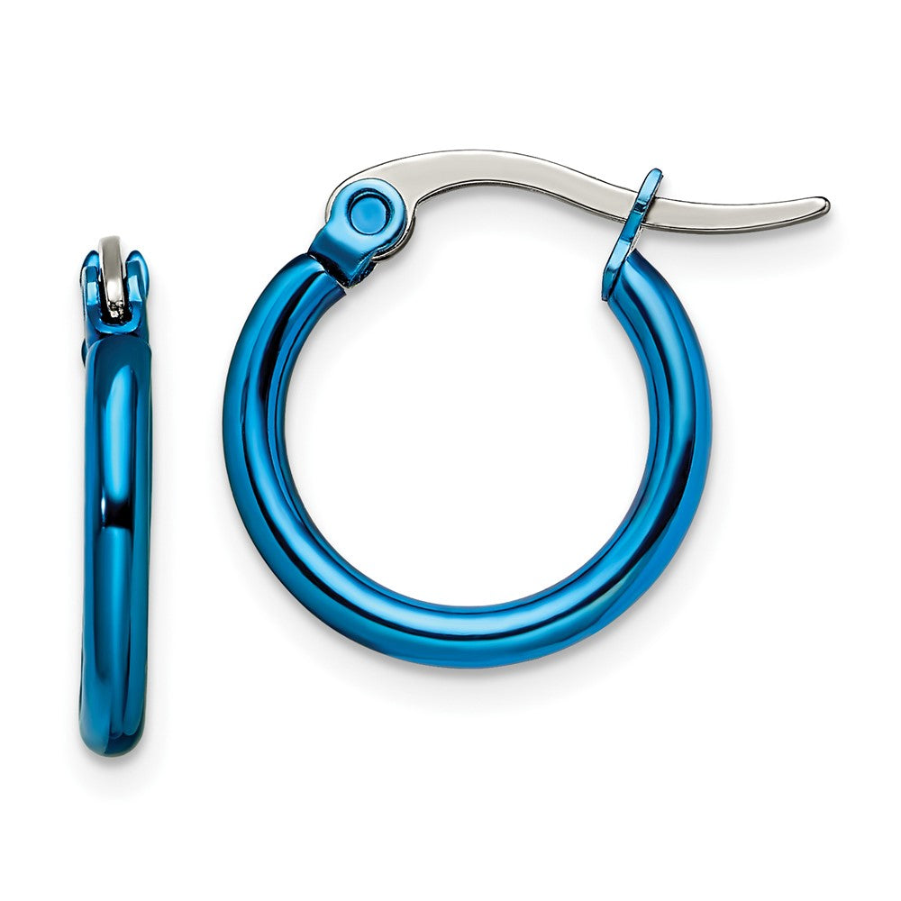 SRE422 Chisel Stainless Steel Polished Blue IP-plated 15.5mm Diameter 2mm Hoop Earrings