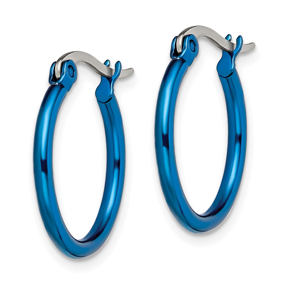 SRE423 Chisel Stainless Steel Polished Blue IP-plated 19mm Diameter 2mm Hoop Earrings