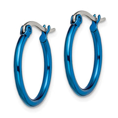 SRE423 Chisel Stainless Steel Polished Blue IP-plated 19mm Diameter 2mm Hoop Earrings