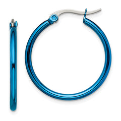 SRE424 Chisel Stainless Steel Polished Blue IP-plated 26mm Diameter 2mm Hoop Earrings