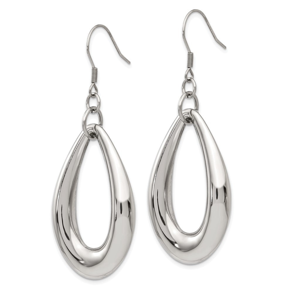 SRE449 Chisel Stainless Steel Polished Teardrop Dangle Shepherd Hook Earrings