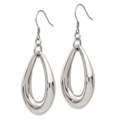 SRE449 Chisel Stainless Steel Polished Teardrop Dangle Shepherd Hook Earrings