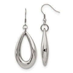 SRE449 Chisel Stainless Steel Polished Teardrop Dangle Shepherd Hook Earrings