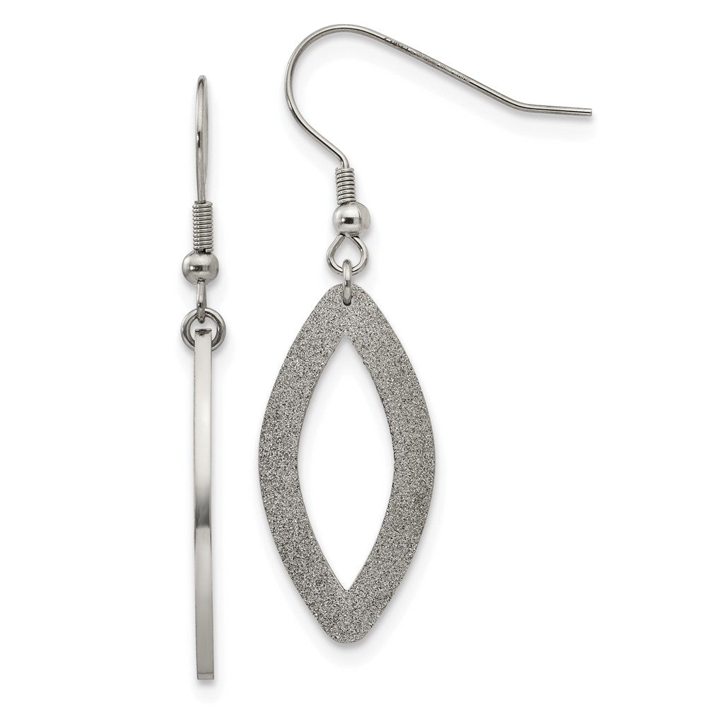 SRE492 Chisel Stainless Steel Polished Laser Cut Oval Dangle Shepherd Hook Earrings