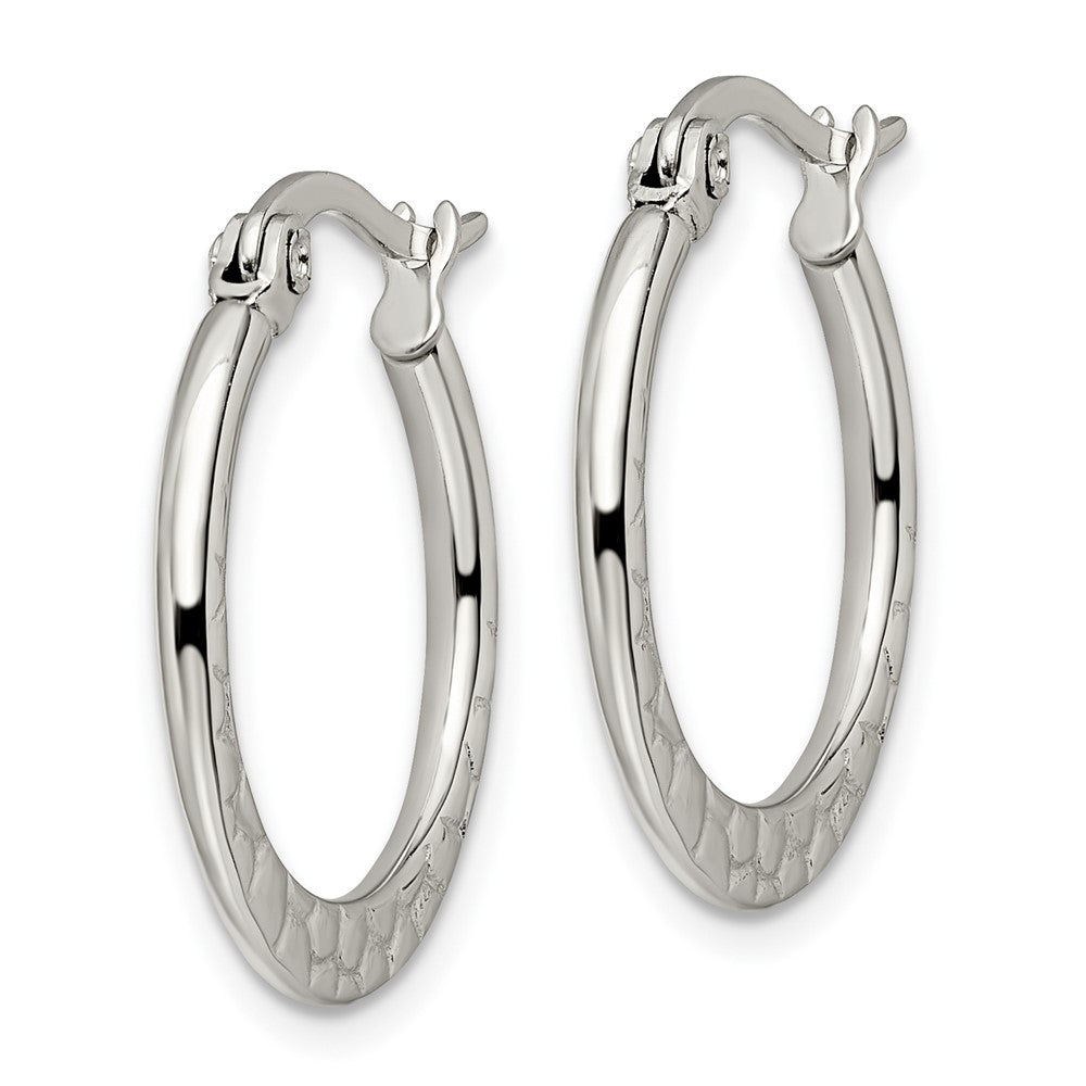 SRE493 Chisel Stainless Steel Polished and Textured 20mm Diameter Hoop Earrings