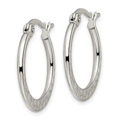 SRE493 Chisel Stainless Steel Polished and Textured 20mm Diameter Hoop Earrings