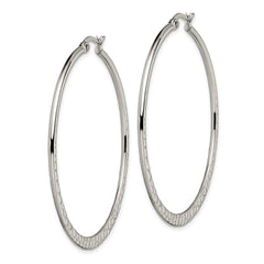 SRE495 Chisel Stainless Steel Polished and Textured 50mm Diameter Hoop Earrings