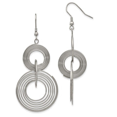 SRE497 Chisel Stainless Steel Polished Multiple Circle Dangle Shepherd Hook Earrings