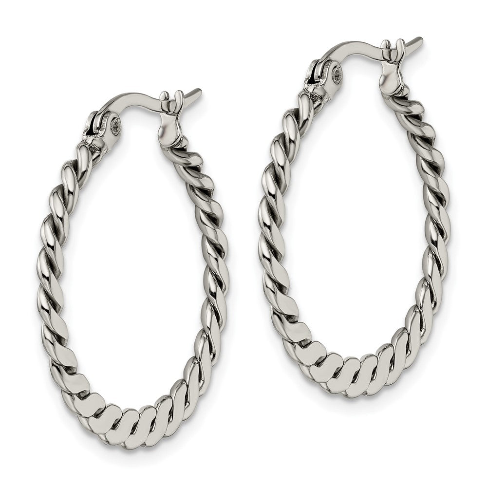 SRE502 Chisel Stainless Steel Polished and Textured Braided Hoop Earrings