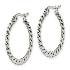 SRE502 Chisel Stainless Steel Polished and Textured Braided Hoop Earrings