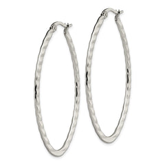 SRE503 Chisel Stainless Steel Polished and Textured Oval Hoop Earrings