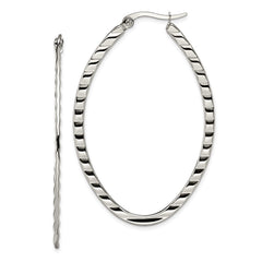 SRE503 Chisel Stainless Steel Polished and Textured Oval Hoop Earrings