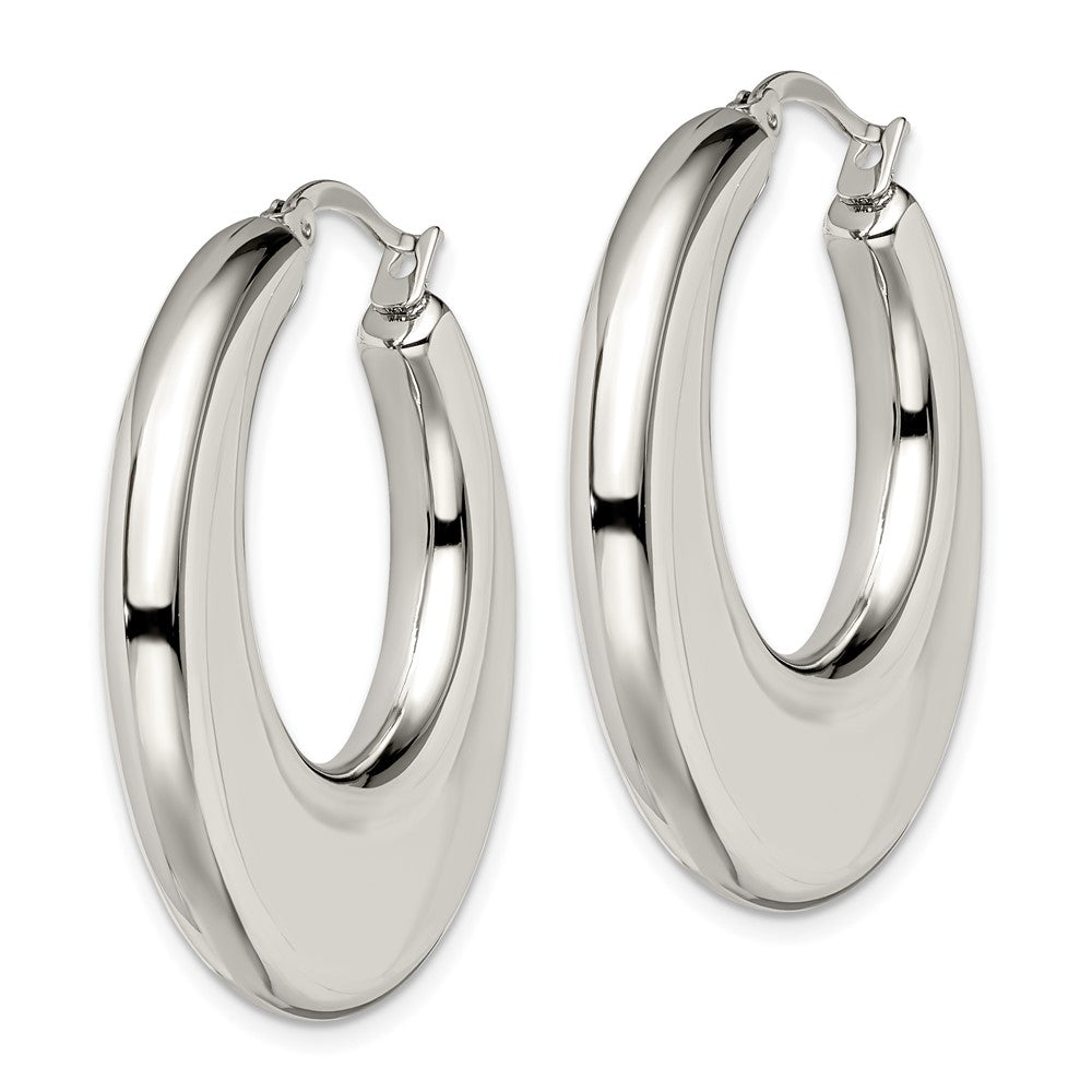 SRE504 Chisel Stainless Steel Polished 35mm Diameter Hollow Hoop Earrings