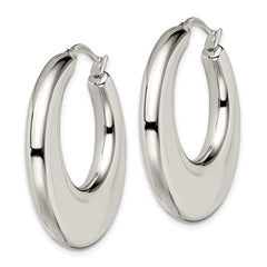 SRE504 Chisel Stainless Steel Polished 35mm Diameter Hollow Hoop Earrings