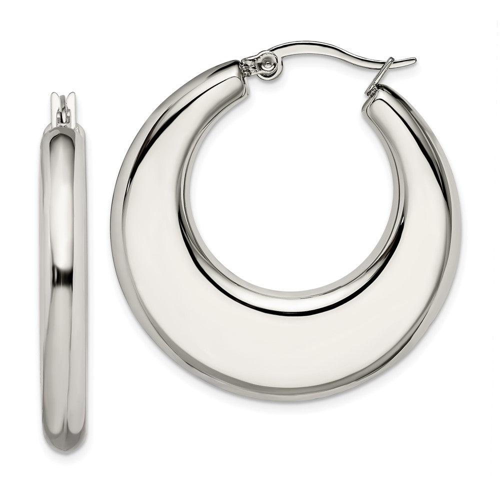 SRE504 Chisel Stainless Steel Polished 35mm Diameter Hollow Hoop Earrings