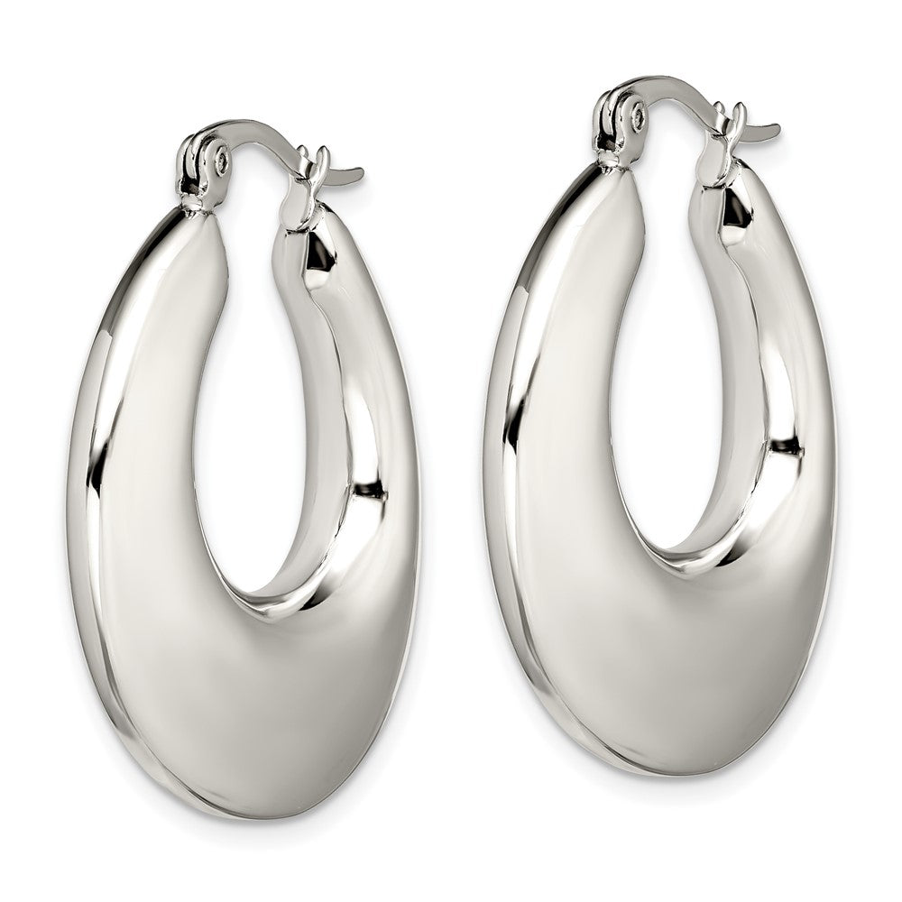 SRE506 Chisel Stainless Steel Polished Teardrop Hollow Hoop Earrings