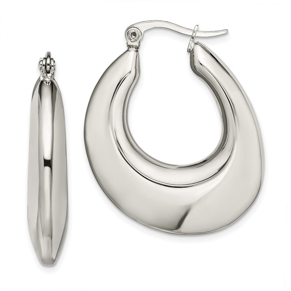 SRE506 Chisel Stainless Steel Polished Teardrop Hollow Hoop Earrings