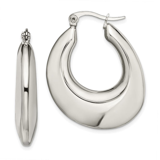 SRE506 Chisel Stainless Steel Polished Teardrop Hollow Hoop Earrings