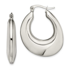 SRE506 Chisel Stainless Steel Polished Teardrop Hollow Hoop Earrings