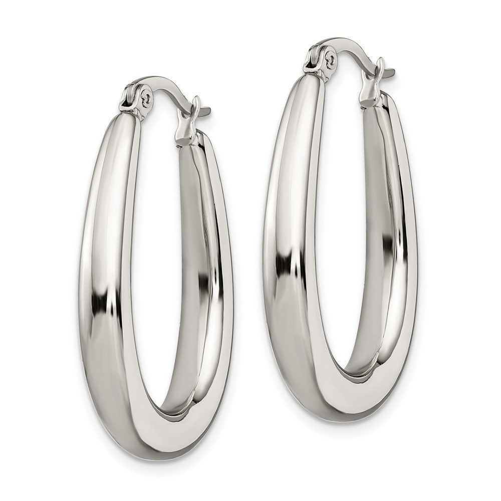 SRE507 Chisel Stainless Steel Polished Teardrop Hollow Hoop Earrings