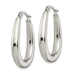 SRE507 Chisel Stainless Steel Polished Teardrop Hollow Hoop Earrings