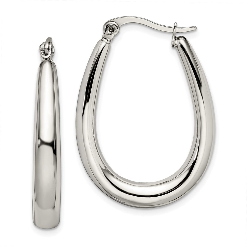 SRE507 Chisel Stainless Steel Polished Teardrop Hollow Hoop Earrings