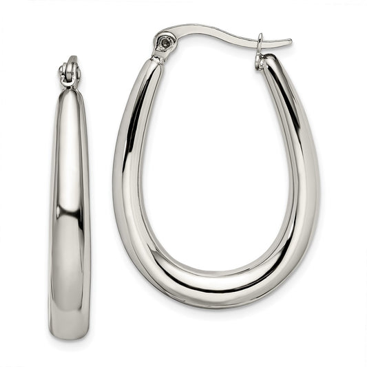 SRE507 Chisel Stainless Steel Polished Teardrop Hollow Hoop Earrings
