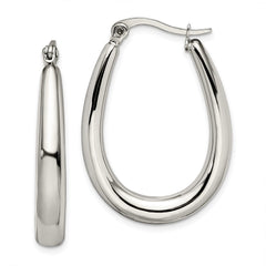 SRE507 Chisel Stainless Steel Polished Teardrop Hollow Hoop Earrings