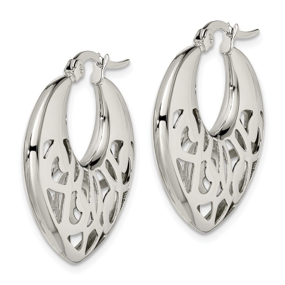 SRE508 Chisel Stainless Steel Polished Fancy Cut out 30mm Diameter Hoop Earrings