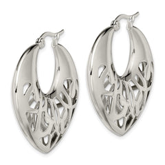 SRE509 Chisel Stainless Steel Polished Fancy Cut out 40mm Diameter Hoop Earrings