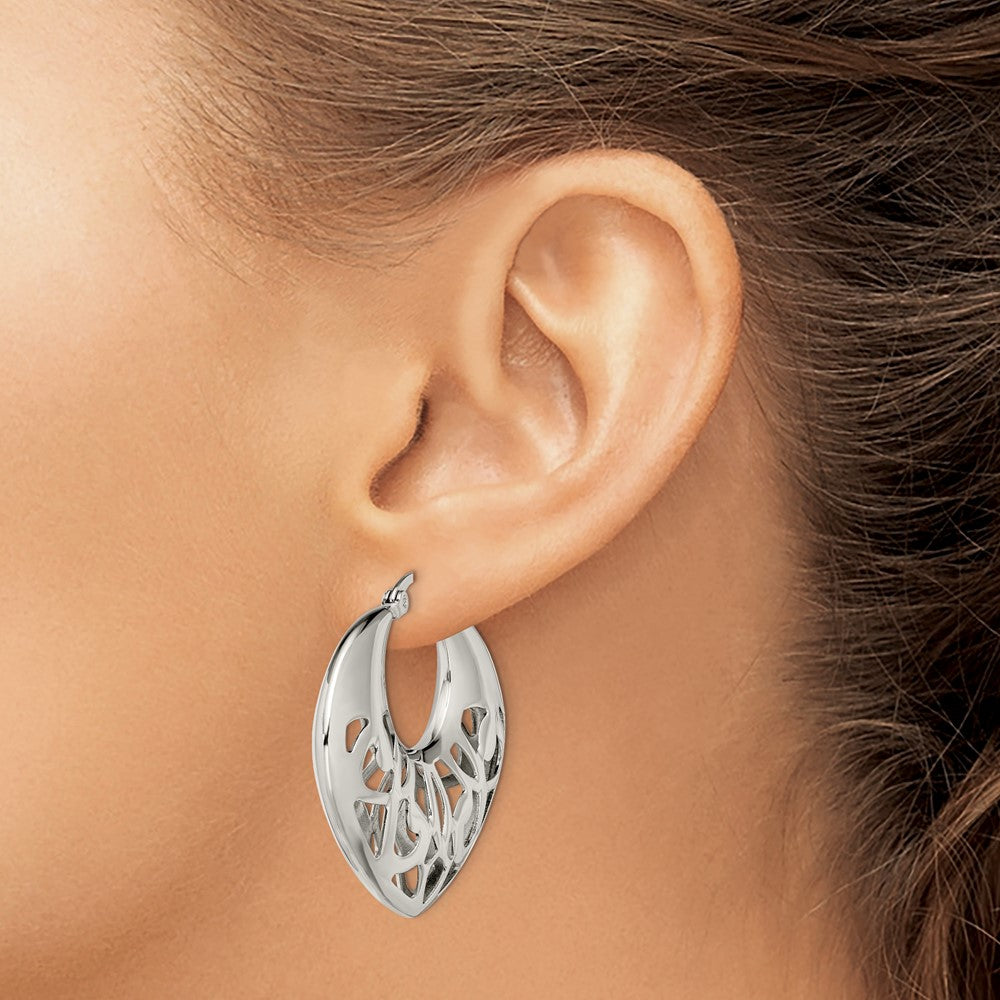 SRE509 Chisel Stainless Steel Polished Fancy Cut out 40mm Diameter Hoop Earrings