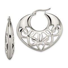 SRE509 Chisel Stainless Steel Polished Fancy Cut out 40mm Diameter Hoop Earrings