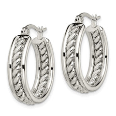 SRE510 Chisel Stainless Steel Polished Twisted Middle 25mm Diameter Hoop Earrings
