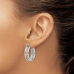 SRE510 Chisel Stainless Steel Polished Twisted Middle 25mm Diameter Hoop Earrings