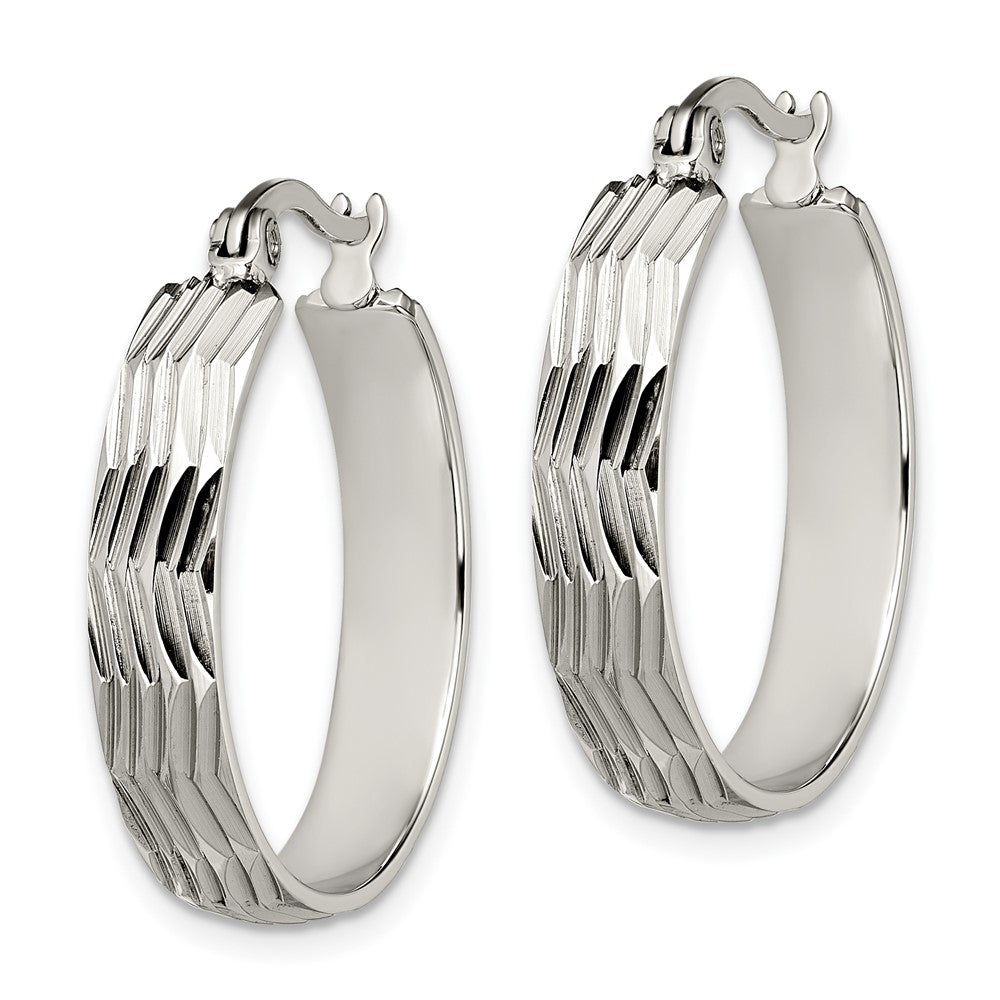 SRE512 Chisel Stainless Steel Polished and Textured Hoop Earrings
