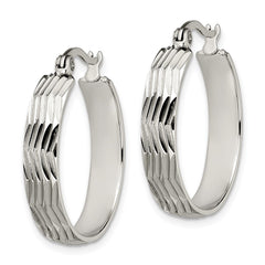 SRE512 Chisel Stainless Steel Polished and Textured Hoop Earrings