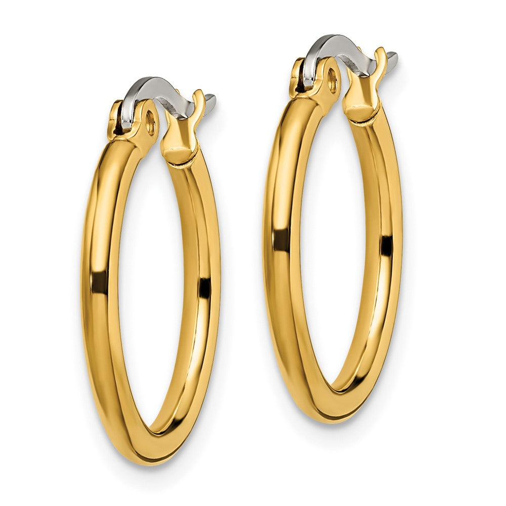 SRE558 Chisel Stainless Steel Polished Yellow IP-plated 19mm Diameter 2mm Hoop Earrings
