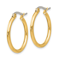 SRE559 Chisel Stainless Steel Polished Yellow IP-plated 26mm Diameter 2mm Hoop Earrings