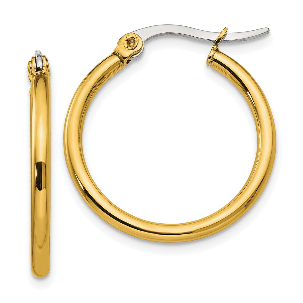SRE559 Chisel Stainless Steel Polished Yellow IP-plated 26mm Diameter 2mm Hoop Earrings