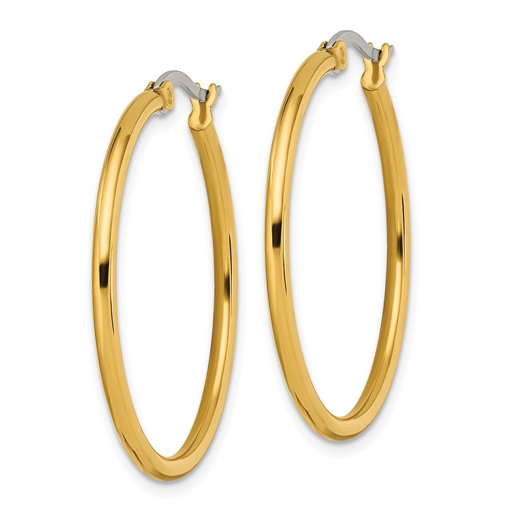 SRE560 Chisel Stainless Steel Polished Yellow IP-plated 32mm Diameter 2mm Hoop Earrings