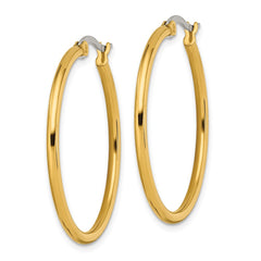 SRE560 Chisel Stainless Steel Polished Yellow IP-plated 32mm Diameter 2mm Hoop Earrings